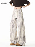 American-style high-street tie-dye cargo pants for men and women, summer thin deconstructed casual pants, loose-fitting wide-leg trousers for teenagers