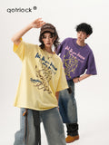 American-style hand-painted cat short-sleeved t-shirt, new summer design for men and women, versatile and fun couple top.