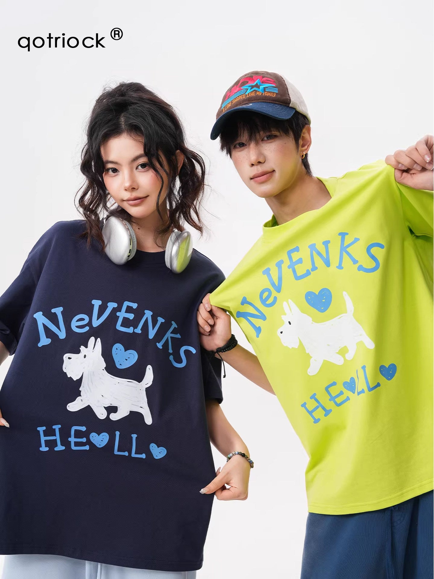 Summer New Fun Puppy Print Short-Sleeve Men's Oversized Loose T-Shirt with Youthful Style, Couple Short-Sleeve Top