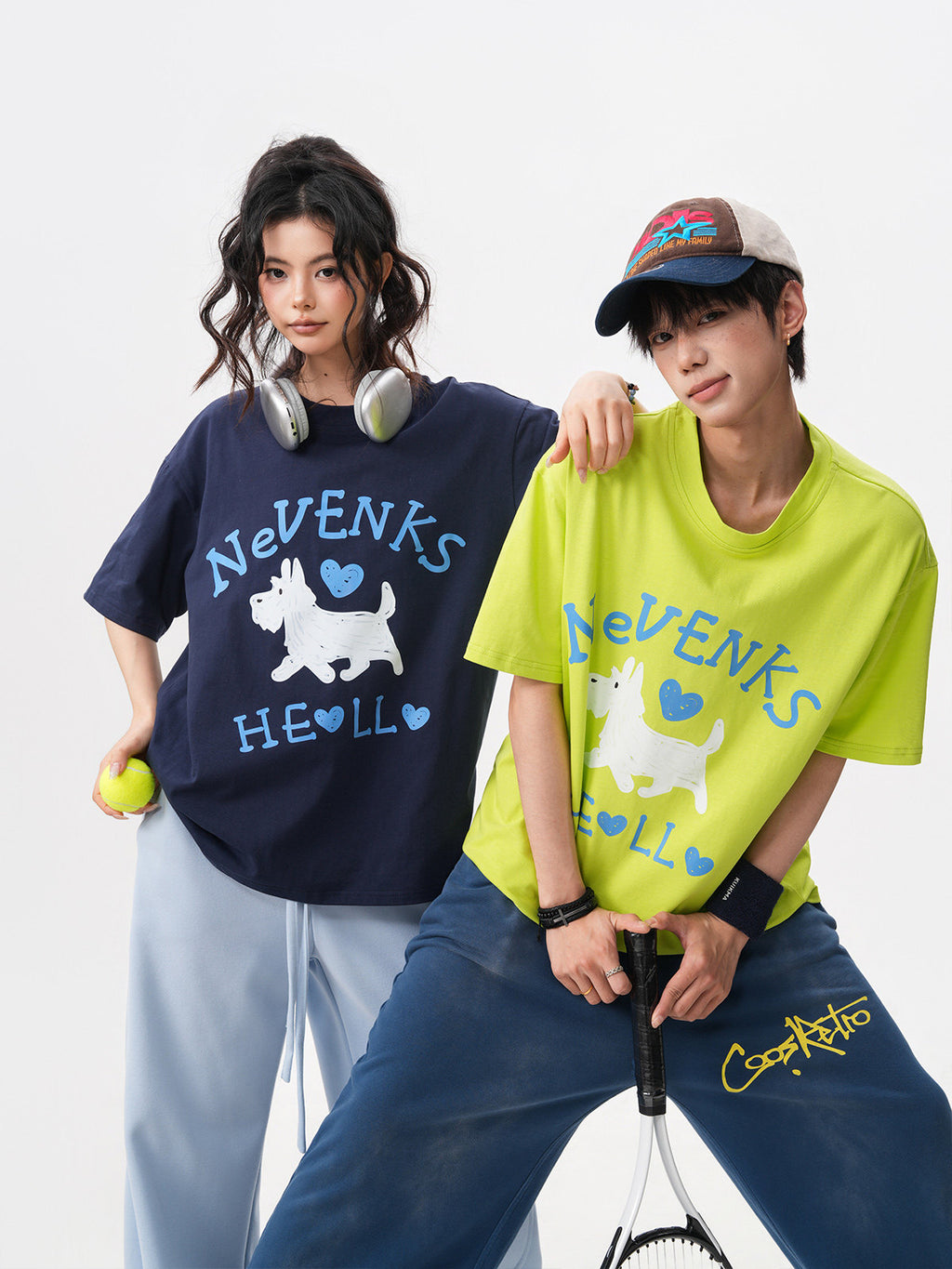 Summer New Fun Puppy Print Short-Sleeve Men's Oversized Loose T-Shirt with Youthful Style, Couple Short-Sleeve Top