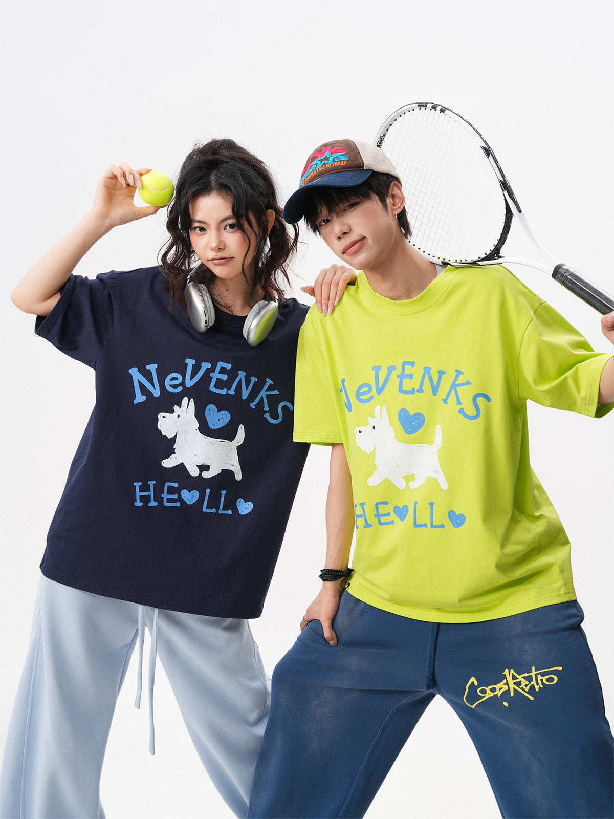 Summer New Fun Puppy Print Short-Sleeve Men's Oversized Loose T-Shirt with Youthful Style, Couple Short-Sleeve Top
