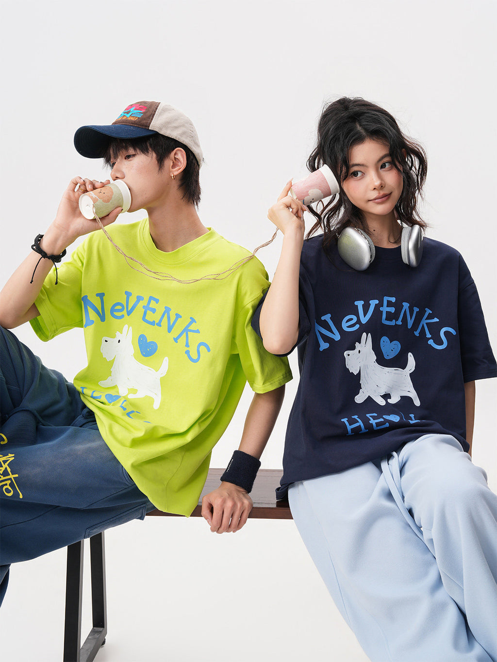Summer New Fun Puppy Print Short-Sleeve Men's Oversized Loose T-Shirt with Youthful Style, Couple Short-Sleeve Top
