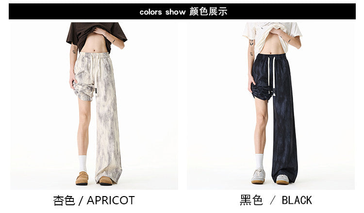 American-style high-street tie-dye cargo pants for men and women, summer thin deconstructed casual pants, loose-fitting wide-leg trousers for teenagers