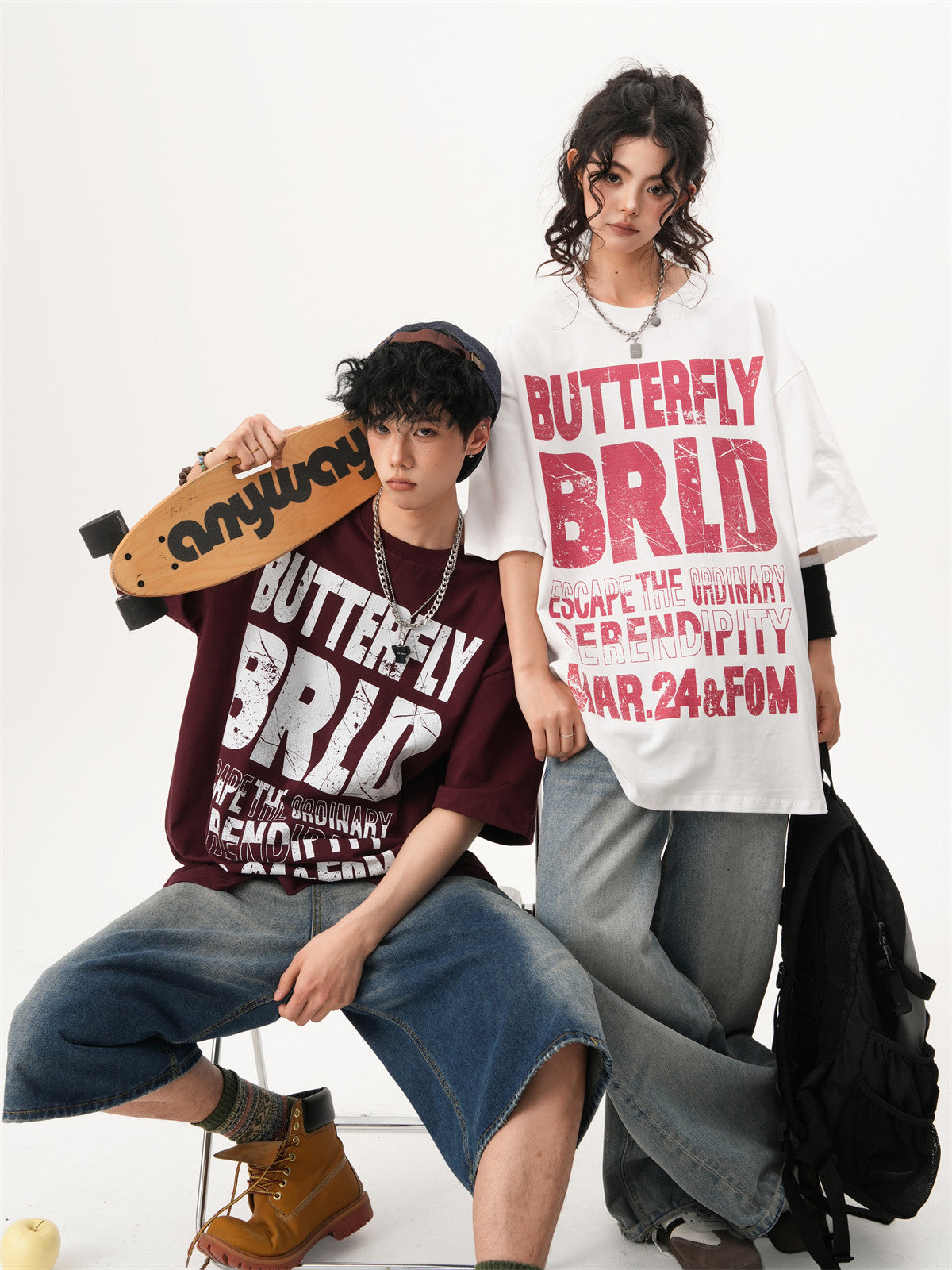 American-style distressed short-sleeved T-shirt, unisex summer trendy pure cotton sports T-shirt, heavyweight couple short-sleeved top.