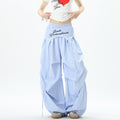 Stylish striped wide-leg trousers with lace-up details, unisex, perfect for summer hip-hop, street dance, and paratrousers. Loose, casual, floor-length trousers.