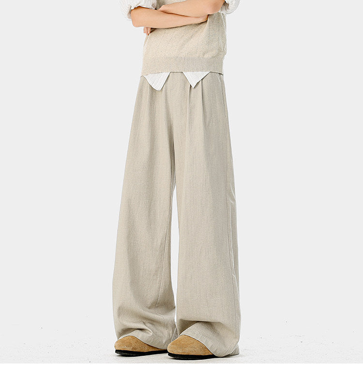 American-style bamboo-patterned pleated casual trousers for men, new summer style, loose fit, flowing drape, simple silhouette, wide-leg trousers.
