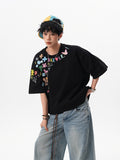 American-style hand-painted graffiti short-sleeved T-shirt for men and women, new summer 2025, trendy design, loose fit, couple T-shirt.