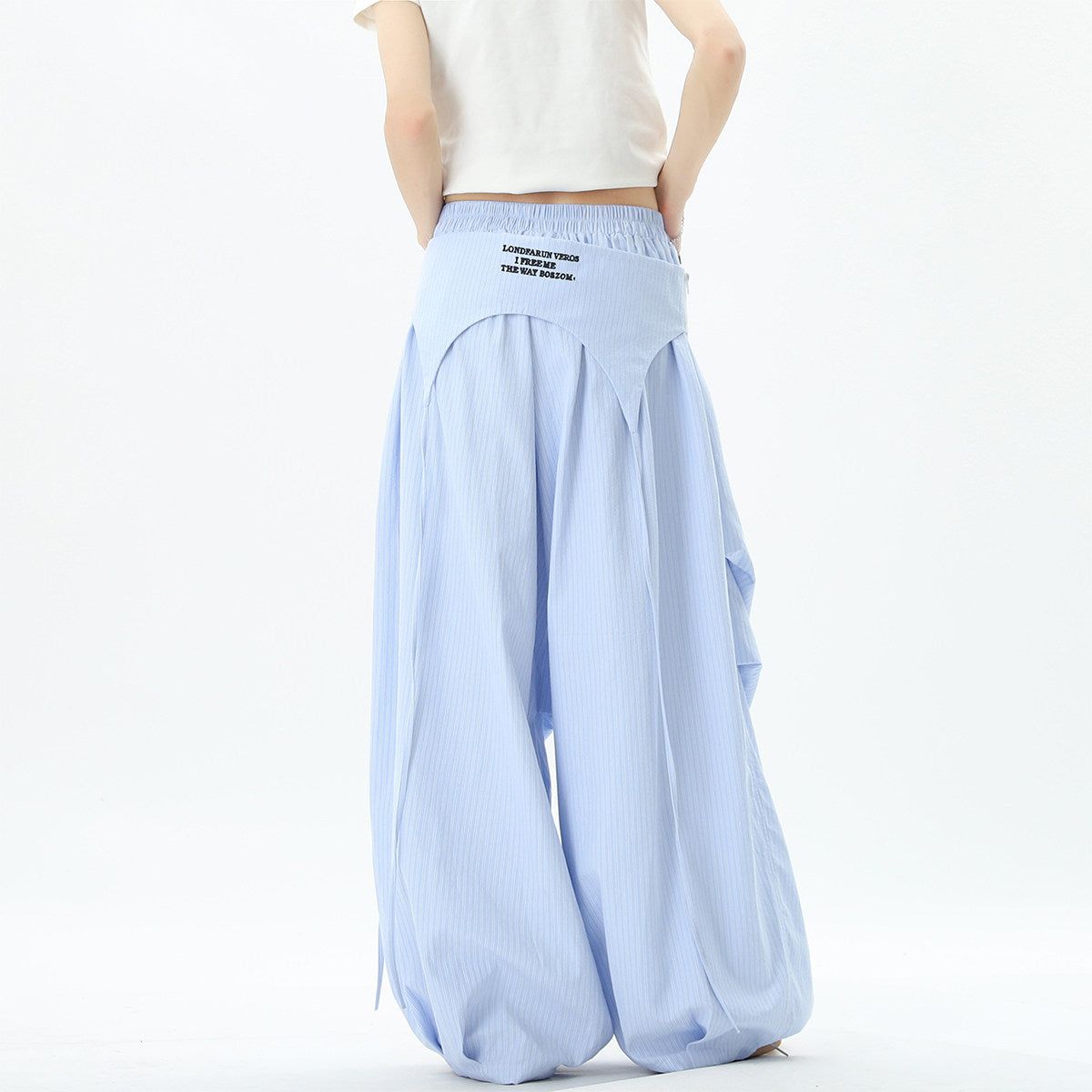 Stylish striped wide-leg trousers with lace-up details, unisex, perfect for summer hip-hop, street dance, and paratrousers. Loose, casual, floor-length trousers.