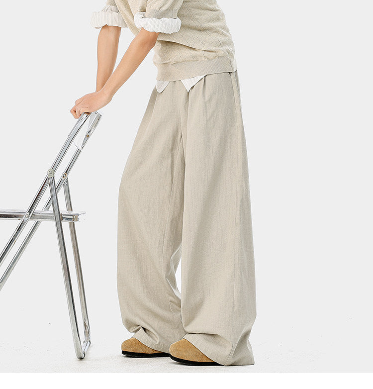 American-style bamboo-patterned pleated casual trousers for men, new summer style, loose fit, flowing drape, simple silhouette, wide-leg trousers.