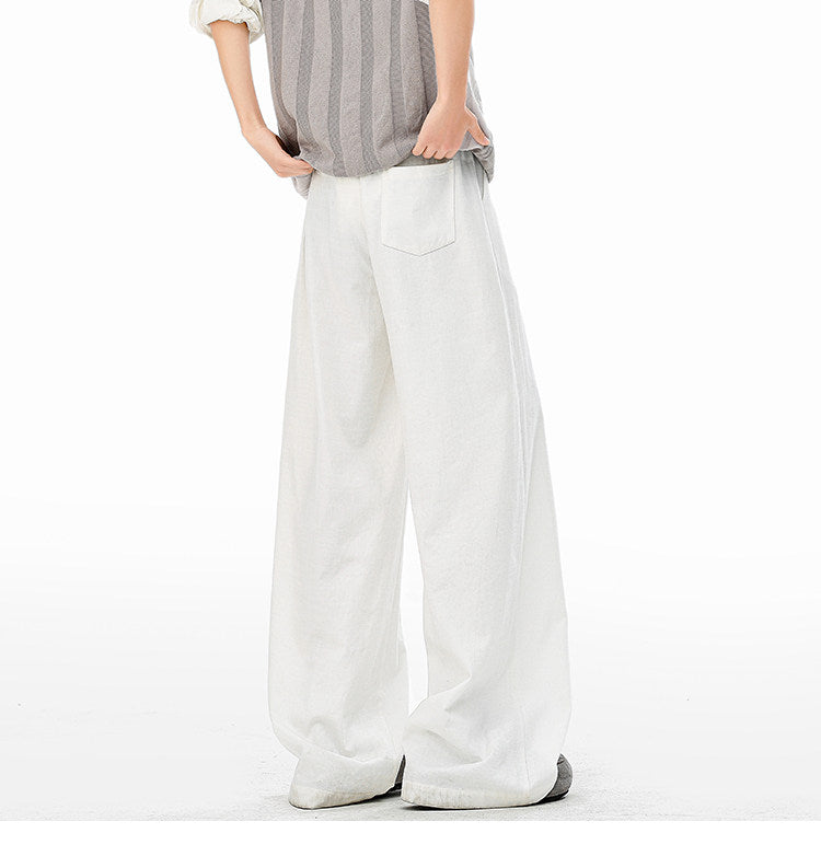 American-style bamboo-patterned pleated casual trousers for men, new summer style, loose fit, flowing drape, simple silhouette, wide-leg trousers.