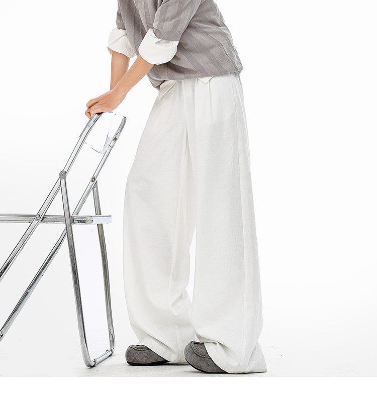 American-style bamboo-patterned pleated casual trousers for men, new summer style, loose fit, flowing drape, simple silhouette, wide-leg trousers.