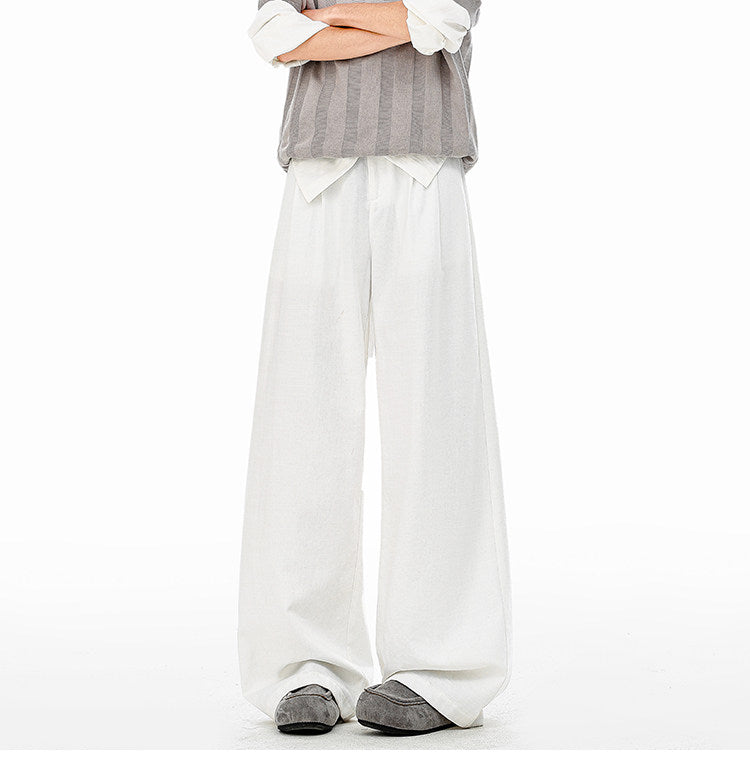 American-style bamboo-patterned pleated casual trousers for men, new summer style, loose fit, flowing drape, simple silhouette, wide-leg trousers.