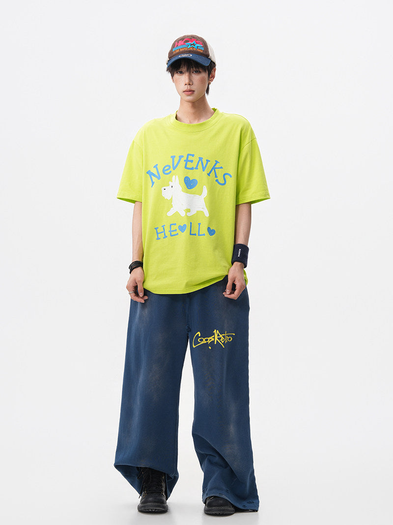 Summer New Fun Puppy Print Short-Sleeve Men's Oversized Loose T-Shirt with Youthful Style, Couple Short-Sleeve Top