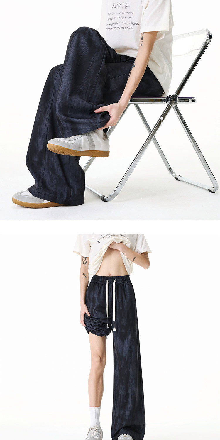 American-style high-street tie-dye cargo pants for men and women, summer thin deconstructed casual pants, loose-fitting wide-leg trousers for teenagers